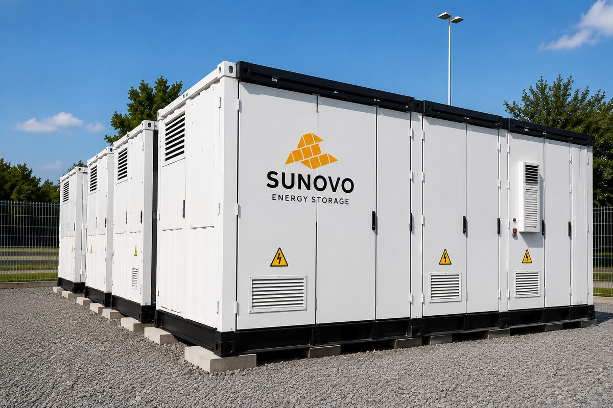 Batteriespeicher-Container von Sunovo auf einer Freifläche